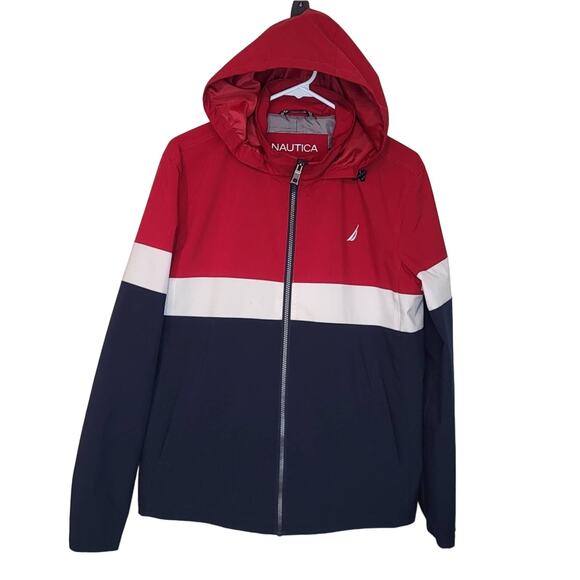 Nautica Color Block Hoodie Water & Wind Resistant Jacket Size Small - Picture 2 of 9